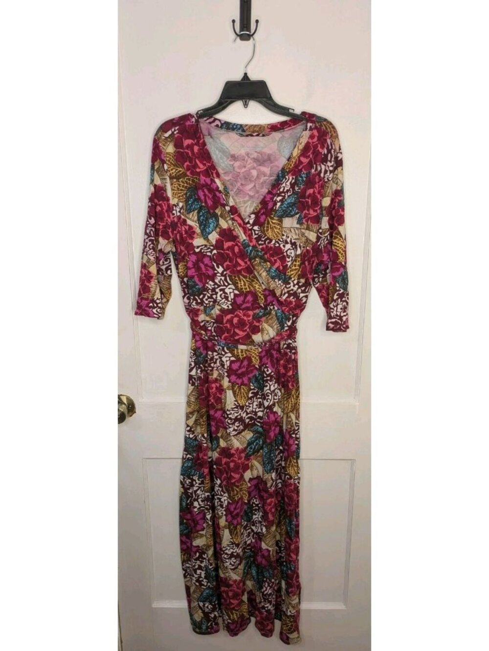 Size XL Soft Surroundings Floral Salvadora Faux Wrap Dress 3/4 Sleeve
